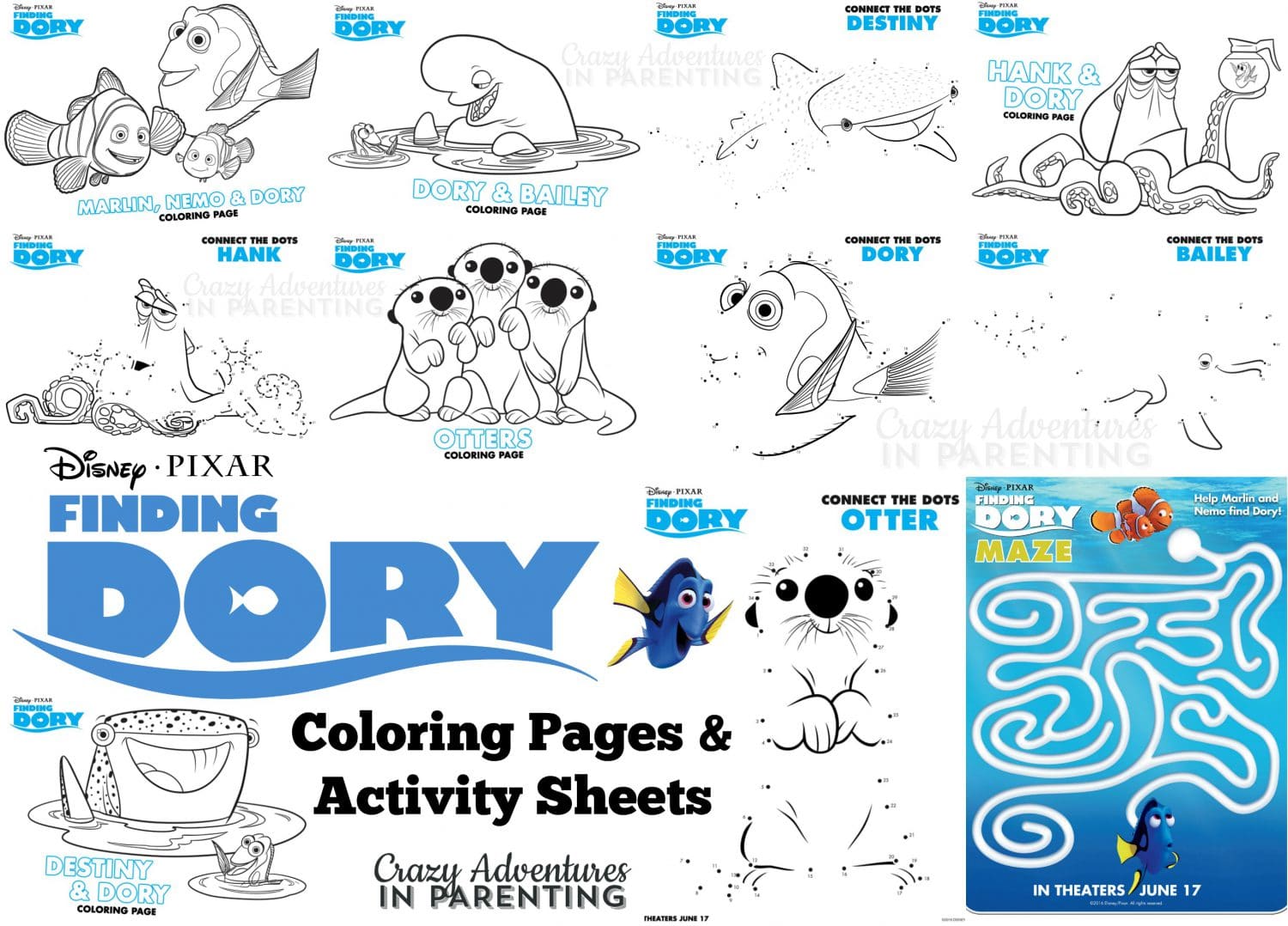 Finding Dory Coloring Pages and Activity Sheets