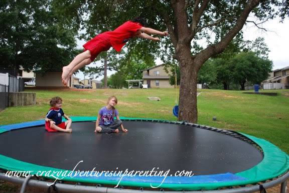 flying on trampoline