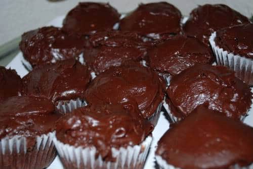 organic chocolate cupcakes with homemade fudge icing