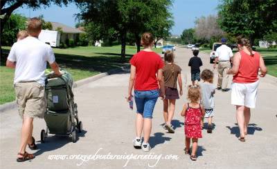 Family walking to parade