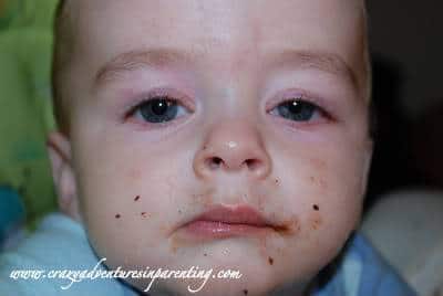 infant chocolate cupcake face