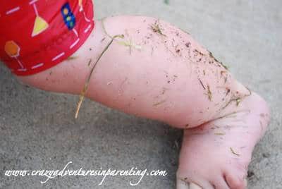 grass on baby ankle