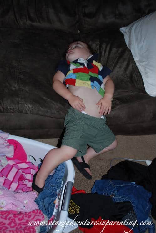 Kids sleep anywhere, even standing up