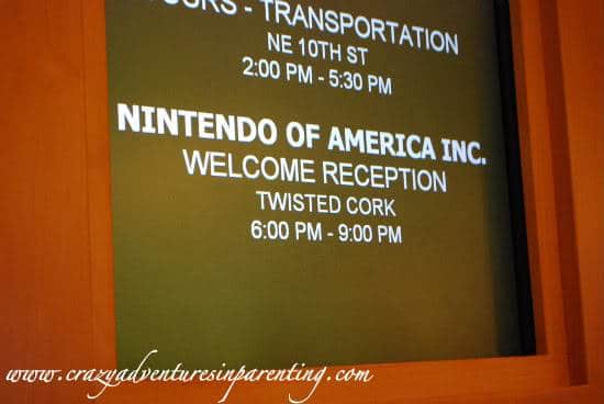 Nintendo cocktail party sign in Hyatt lobby