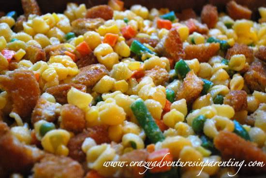 chicken nugget macaroni and cheese casserole