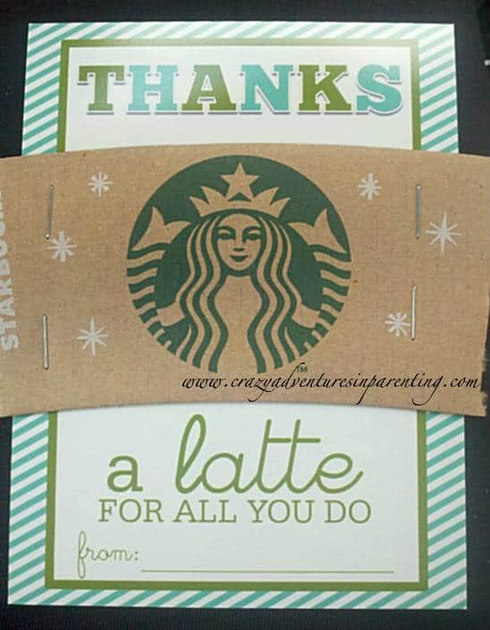 Easy Teacher Gift Craft Thanks A Latte Starbucks Gift Card