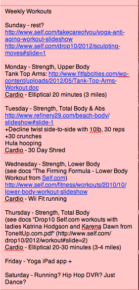 weekly workouts