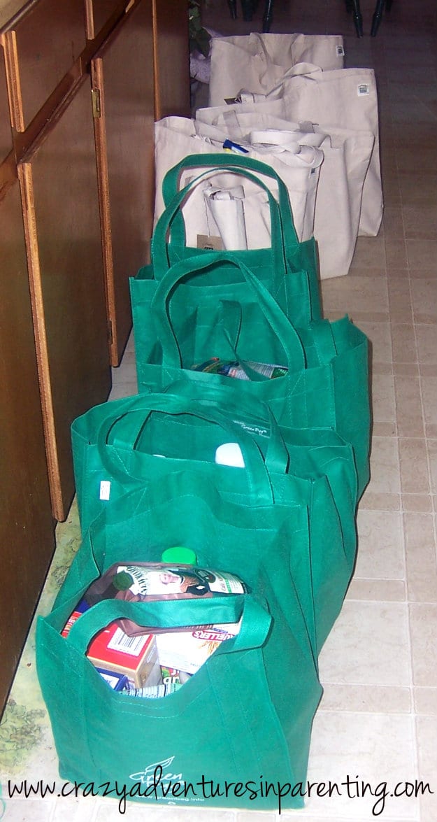 grocery shopping with reusable bags