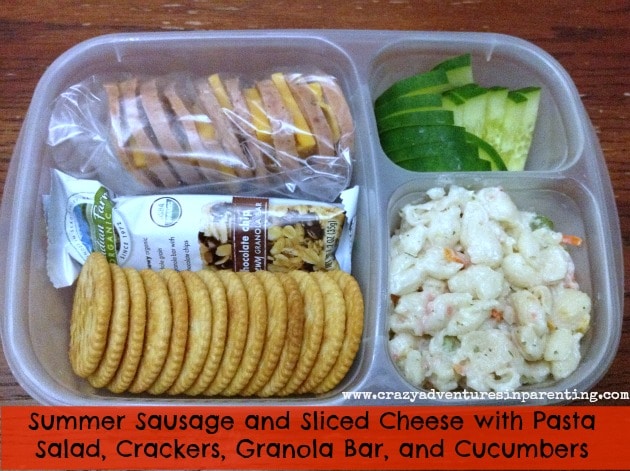 sliced summer sausage and cheddar cheese school lunch