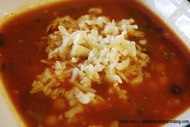 chicken tortilla soup with pepper-jack cheese