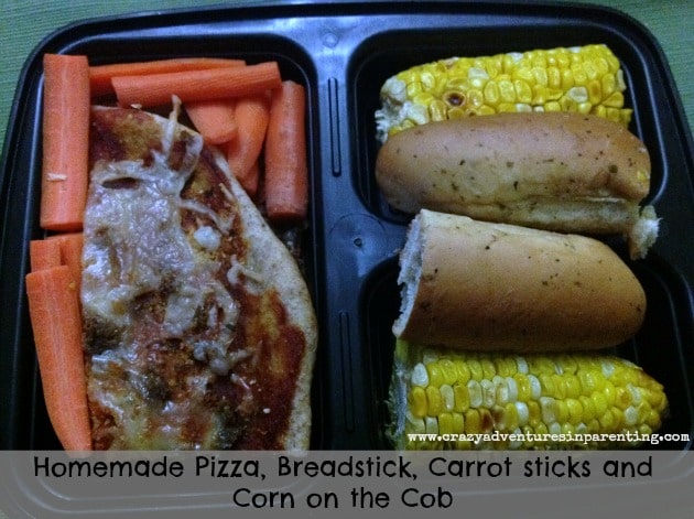 homemade pizza and vegetables for school lunch