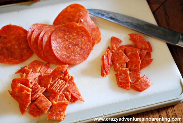 cut-up pepperoni slices