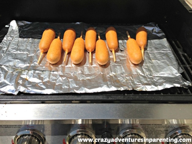 corn dogs on the grill