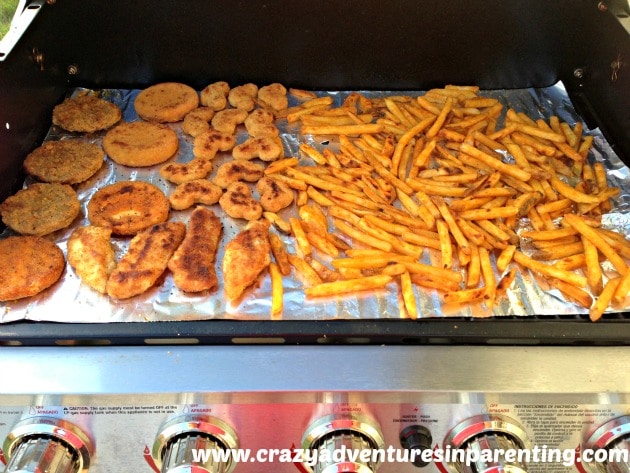 grilling chicken nuggets and fries