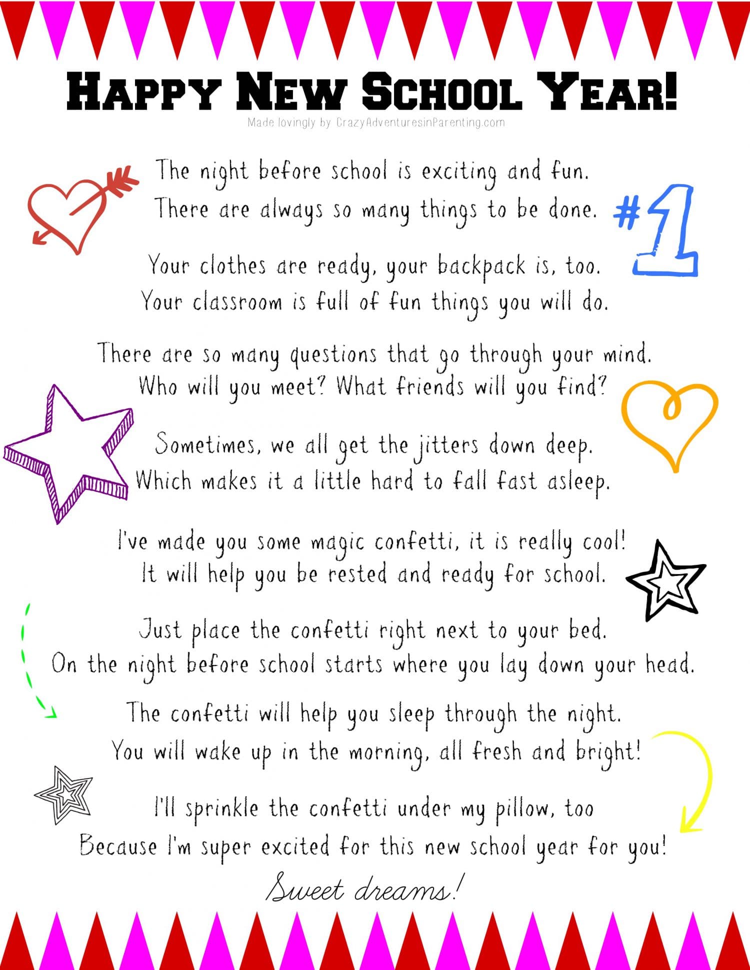 New School Year Celebration Printable For Nervous Jitters