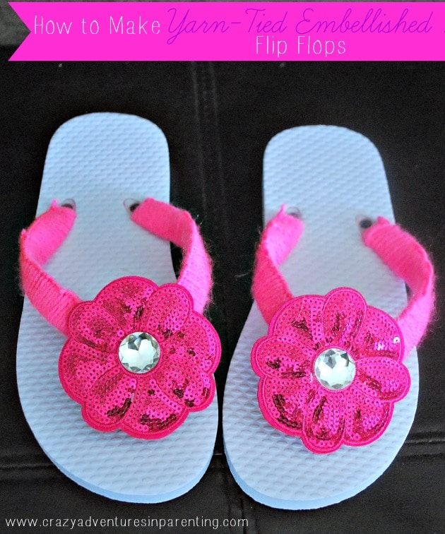 how to make yarn-tied embellished flip flops