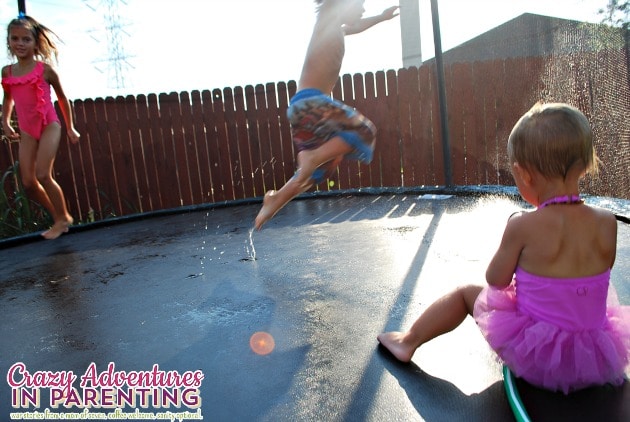 jumping sprinkler fun on the trampoline