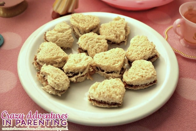 Mini heart-shaped Nutella sandwiches for tea party