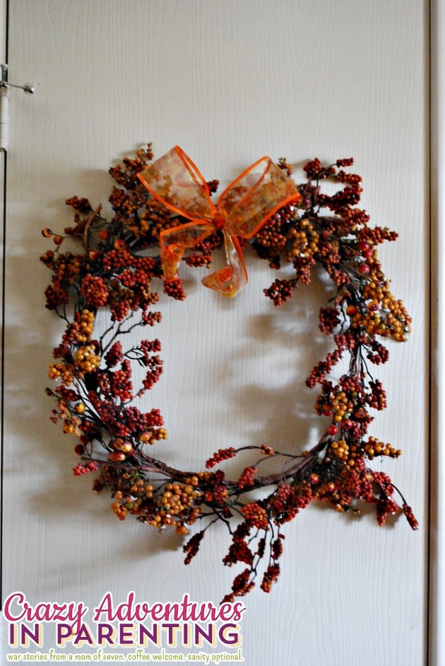 fall decor berry wreath hung on door