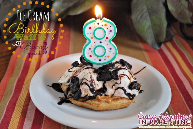 ice cream birthday waffle with biscoff spread