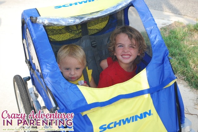 kids in the bike trailer