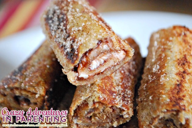 Nutella Roll Ups with Peanut Butter, Cream Cheese, and Cinnamon Sugar