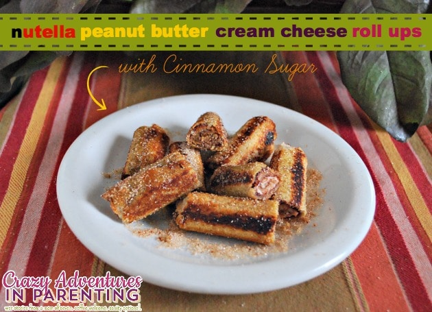 nutella peanut butter cream cheese roll ups sprinkled with cinnamon sugar recipe