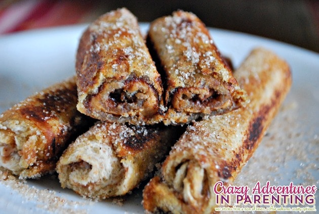 Nutella Roll Ups with Peanut Butter, Cream Cheese, and Cinnamon Sugar