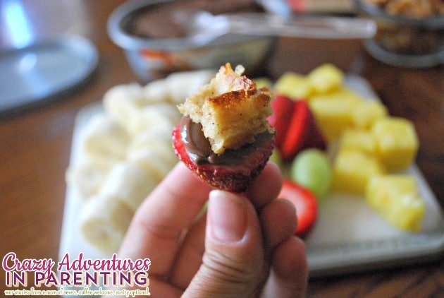 Chocolate Cream Cheese Waffle Fruit Bites closeup