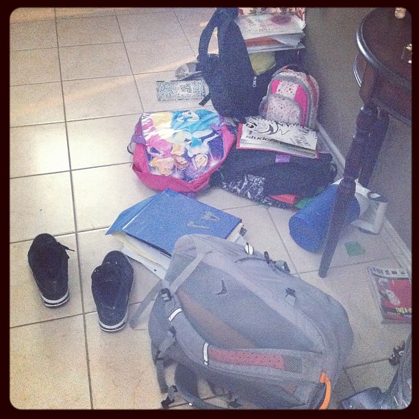 Backpack clutter - you know the kids are home when..