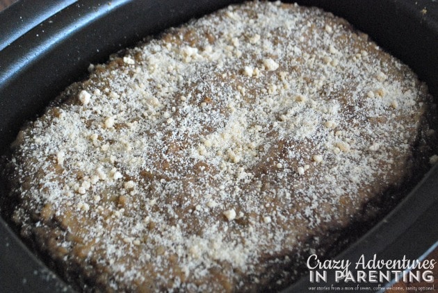 Slow Cooker Pumpkin Beer Bread sprinkled with extra crumb topping