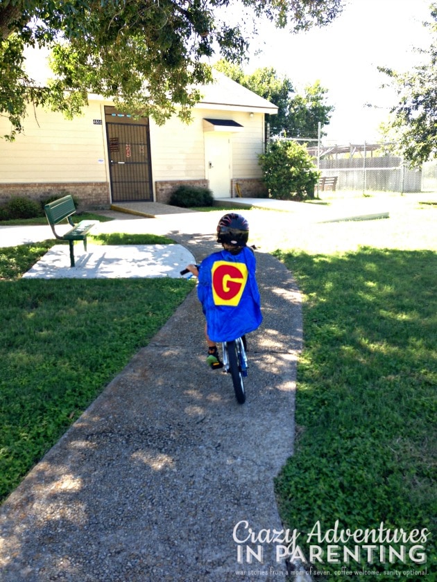 first long bike ride on two wheels with my Baby Dude