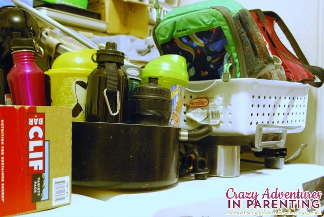 organized lunch stuff and water bottles