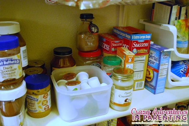 organized second shelf in the pantry