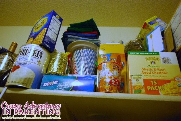 organized top shelf in pantry