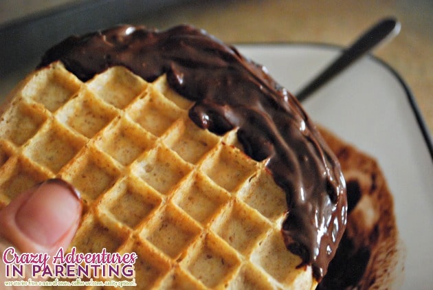 paint melted chocolate onto waffle