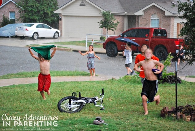 playing in the rain with neighbors