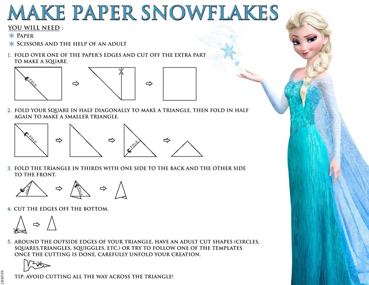 Disney Frozen How to Make Paper Snowflakes printable