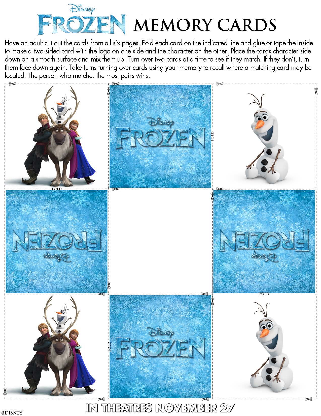 Disney Frozen Memory Cards printable