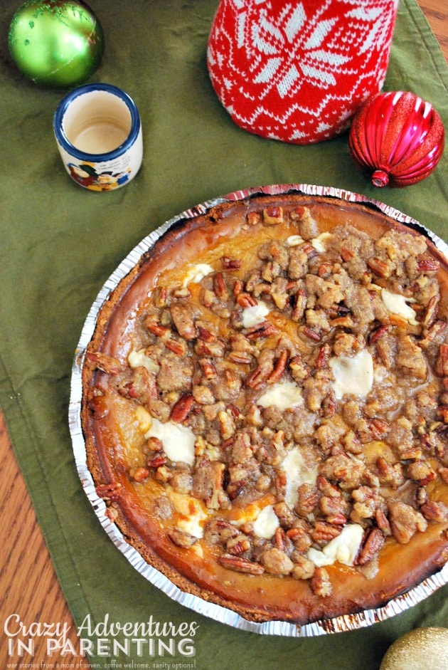 Layered Pumpkin Pie Cheesecake with Pecan Streusel