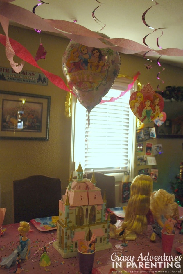 close-up of Princess Party Centerpiece with Princess balloon