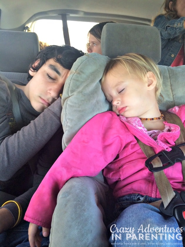 sleepy kids in the car