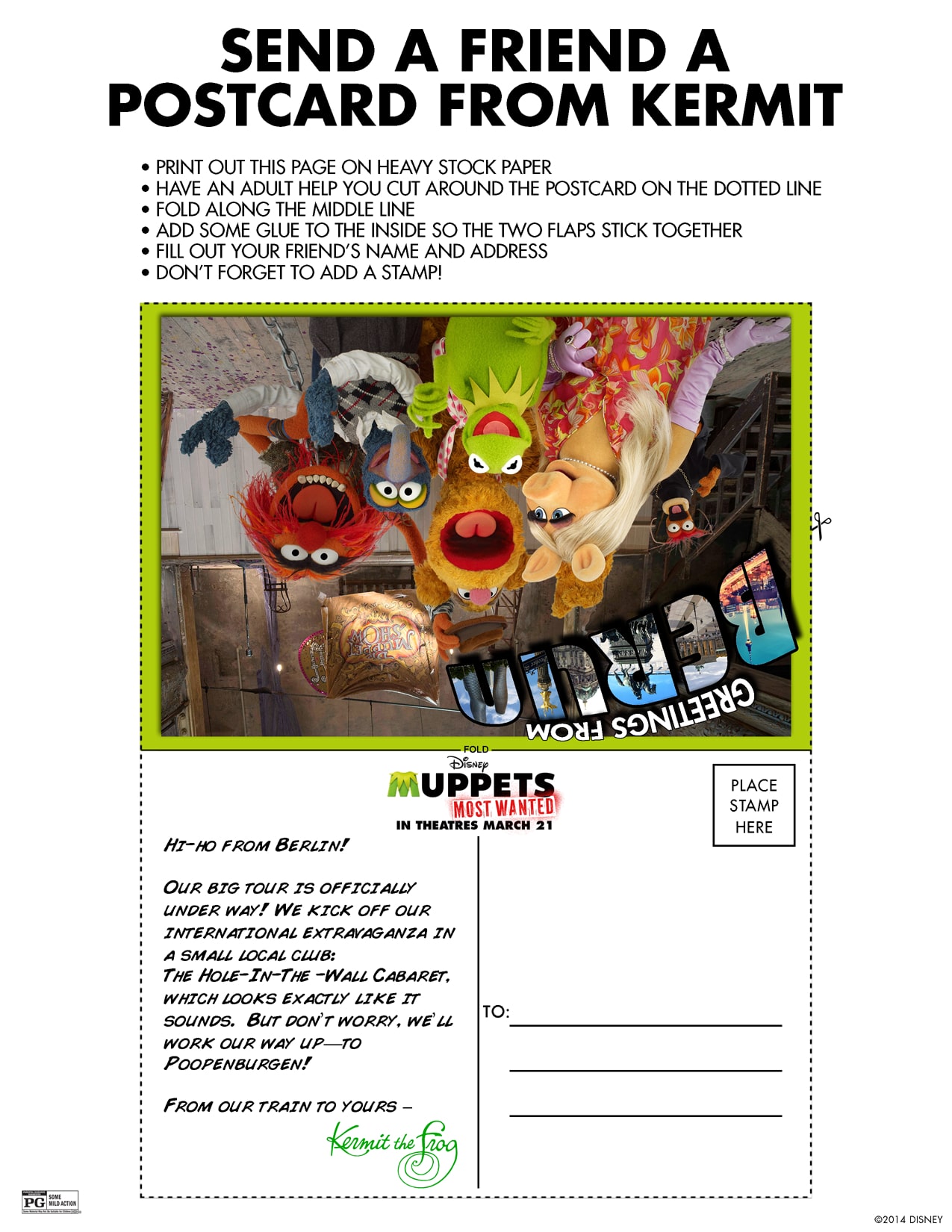Disney's Muppets Most Wanted Send a Friend a Postcard from Kermit