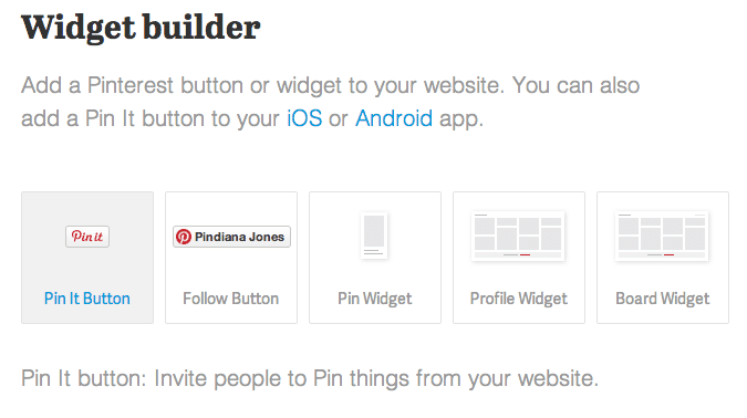 Pinterest widget builder