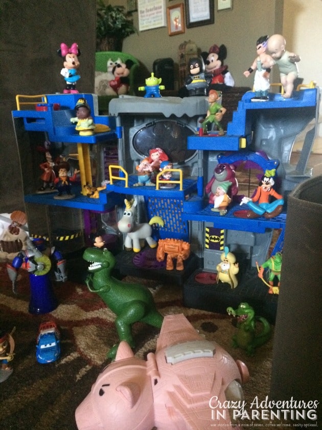 Disney characters on the Batman Imaginext castle