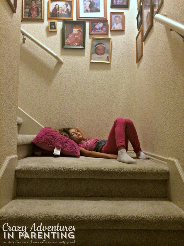 kids sleep anywhere - on the stairs