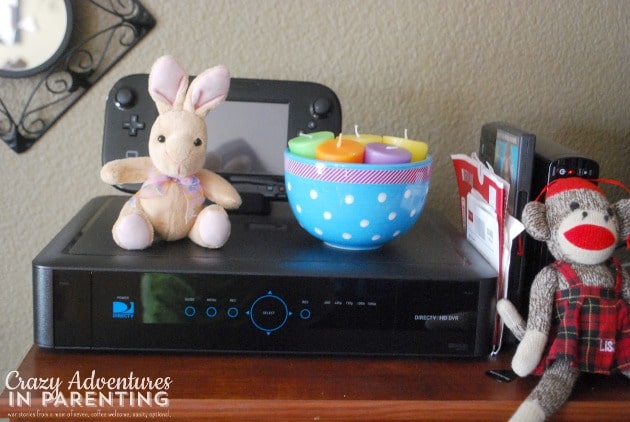 Easter bunny and candles in a fun decorative bowl