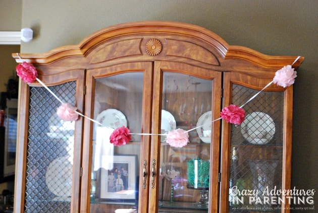 Easter flower decor on the china cabinet