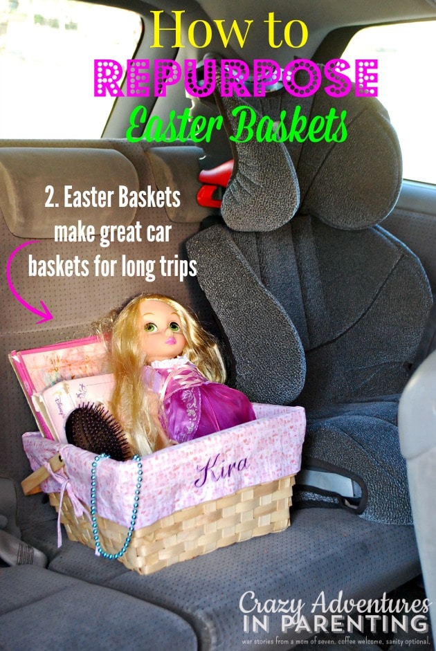 repurposing easter baskets in the car