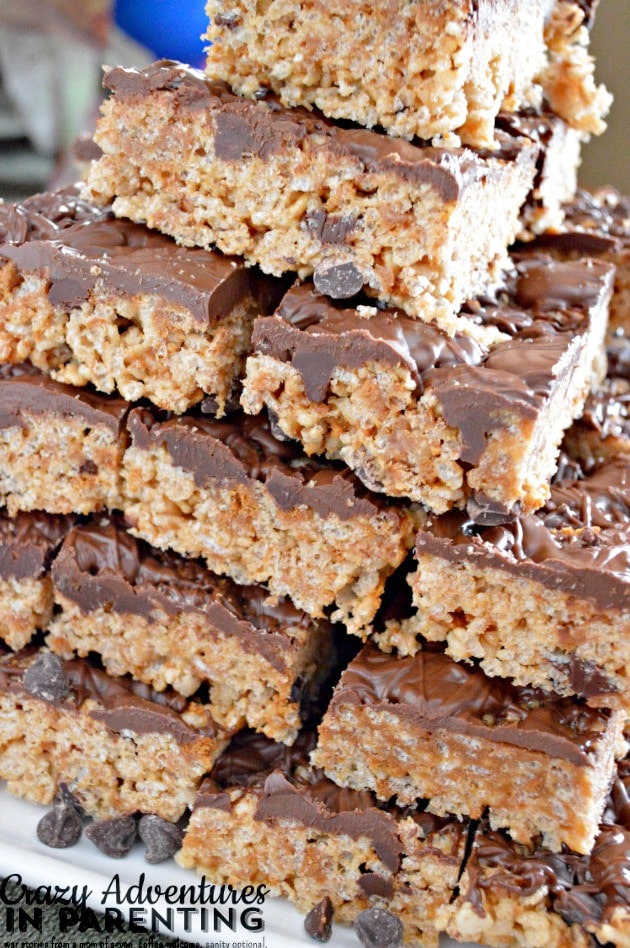 Nutella Cookie Dough Rice Krispies Treats stacked